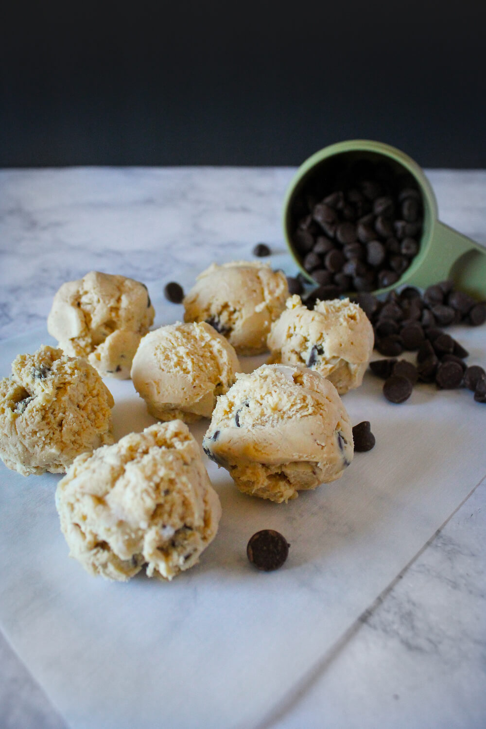 Finished edible keto cookie dough balls